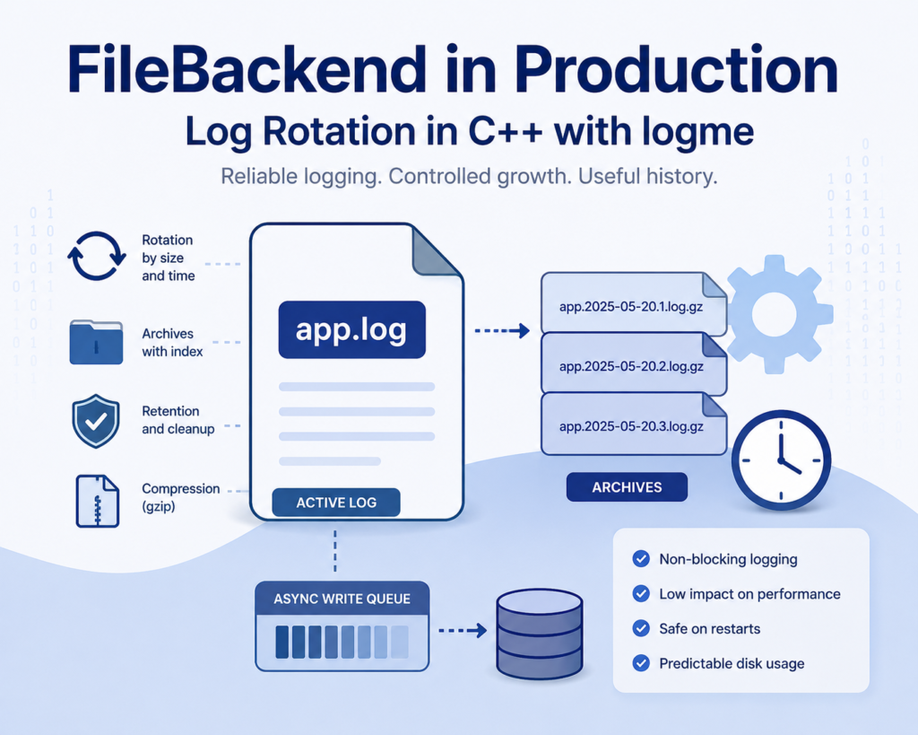 FileBackend in production and C++ log rotation with logme